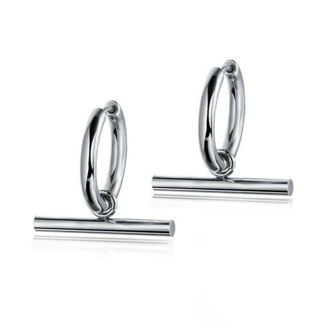 OOVOV Street Hip Hop Men and Women Personality Simple Silver Titanium steel Earrings Stainless Steel Geometric Stud Earrings