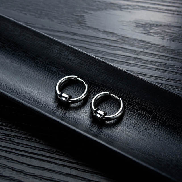 OOVOV Street Hip Hop Men and Women Personality Simple Silver Titanium steel Earrings Stainless Steel Geometric Stud Earrings