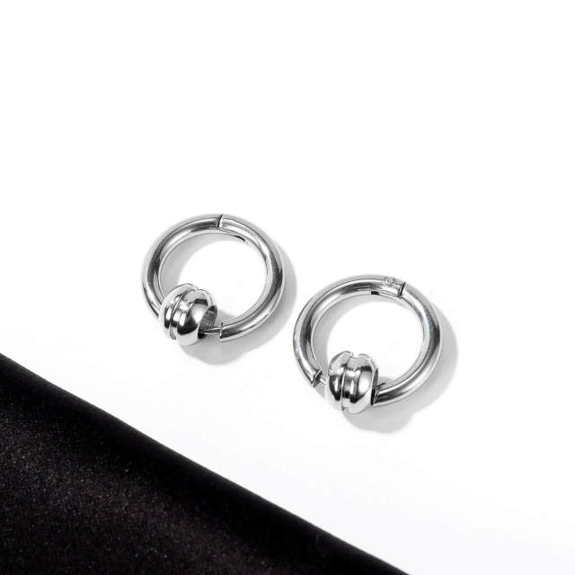 OOVOV Street Hip Hop Men and Women Personality Simple Silver Titanium steel Earrings Stainless Steel Geometric Stud Earrings