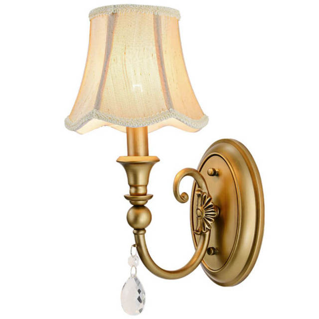 American Villa Copper Fabric Wall Lamp Bedside Lamp Bedroom Living Room French Restaurant Wall Lamp Stairway Crystal Wall Lamps