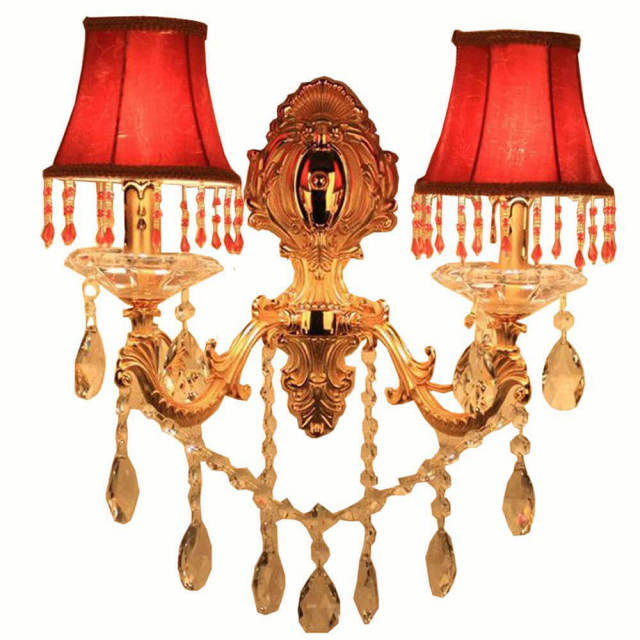 European Gold Carved Alloy Fabric Crystal Corridor Wall Lights Bedroom Bedsides Wall Sconces Candle Style Living Room Wall Light