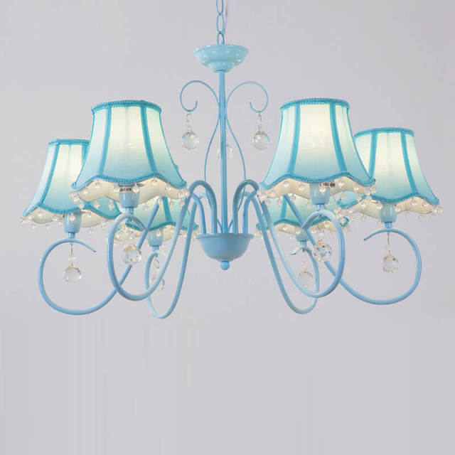 Crystal Chandelier Pendant Light with Fabric Lampshade for Princess