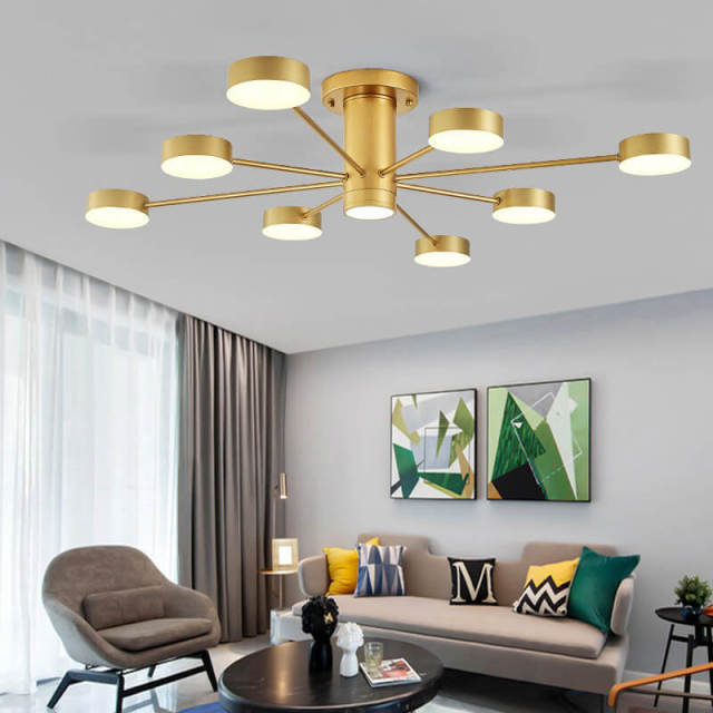 OOVOV Semi Flush Mount Ceiling Light LED Modern Sputnik Chandelier Industrial Ceiling Lamp for Kitchen Dining Room Living Room Bedroom Foyer Lighting