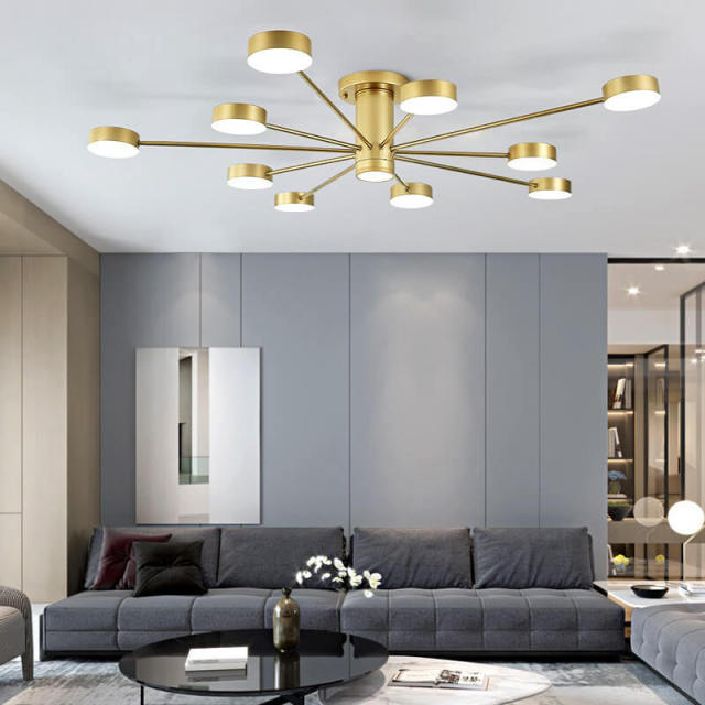 OOVOV Semi Flush Mount Ceiling Light LED Modern Sputnik Chandelier Industrial Ceiling Lamp for Kitchen Dining Room Living Room Bedroom Foyer Lighting