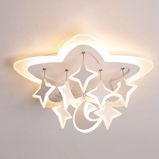 OOVOV Star Moon LED Ceiling Light Fixture Creative Acrylic Flush Mount Ceiling Light for Children Room Baby Room Bedroom Warm White