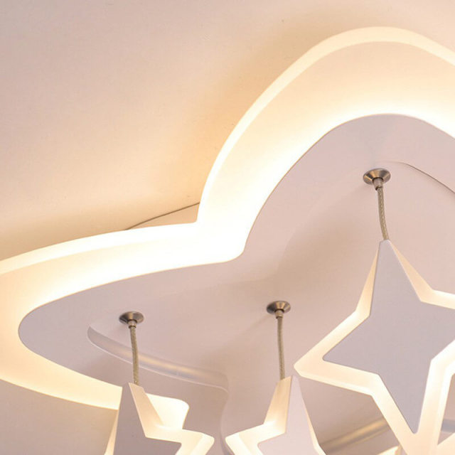 OOVOV Star Moon LED Ceiling Light Fixture Creative Acrylic Flush Mount Ceiling Light for Children Room Baby Room Bedroom Warm White