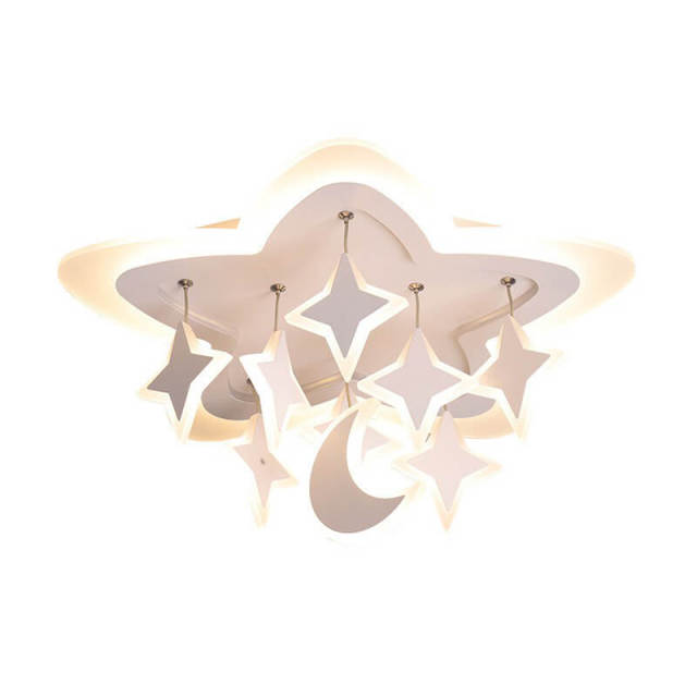 OOVOV Star Moon LED Ceiling Light Fixture Creative Acrylic Flush Mount Ceiling Light for Children Room Baby Room Bedroom Warm White