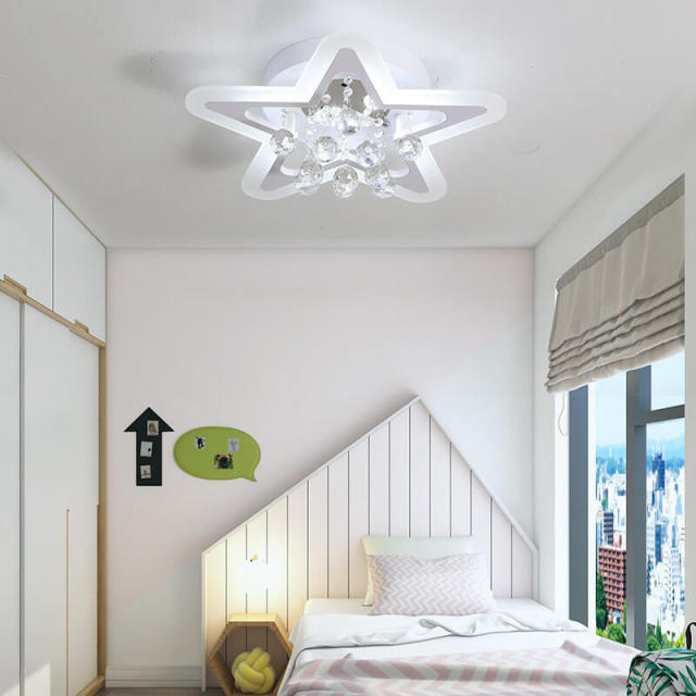 OOVOV LED Crystal Star Flush Mount Ceiling Light Acrylic Surface Mount Ceiling Lights for Bedroom Children Room Boy Girl Room Warm White 15.7 inch