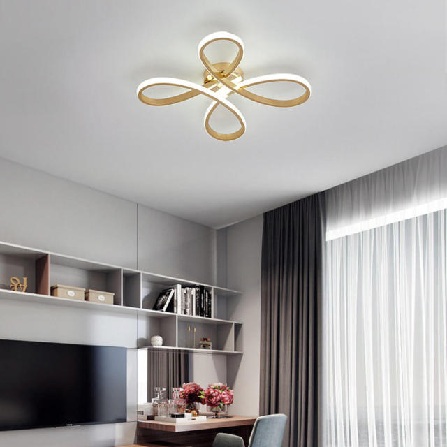 OOVOV LED Ceiling Lamp 40W Modern Close to Ceiling Light Line Flowers Ceiling Chandelier for Living Room Bedroom Study Room Gold