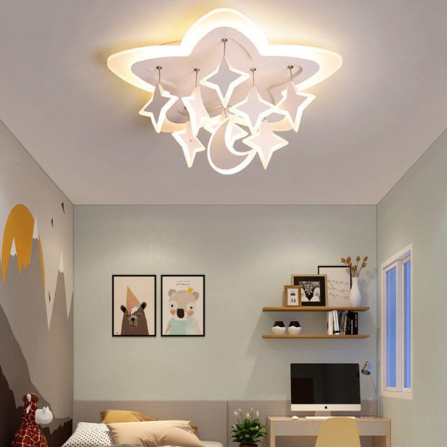 OOVOV Star Moon LED Ceiling Light Fixture Creative Acrylic Flush Mount Ceiling Light for Children Room Baby Room Bedroom Warm White