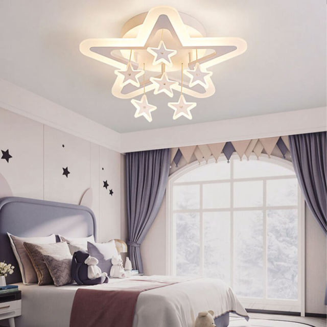 OOVOV LED Star Ceiling Lights Cartoon Acrylic Surface Mount Chandeliers Flush Mount Ceiling Light for Children Room Baby Room Bedroom Warm White