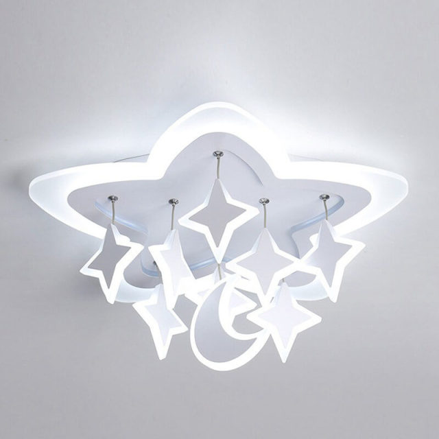 OOVOV Star Moon LED Ceiling Light Fixture Creative Acrylic Flush Mount Ceiling Light for Children Room Baby Room Bedroom Warm White