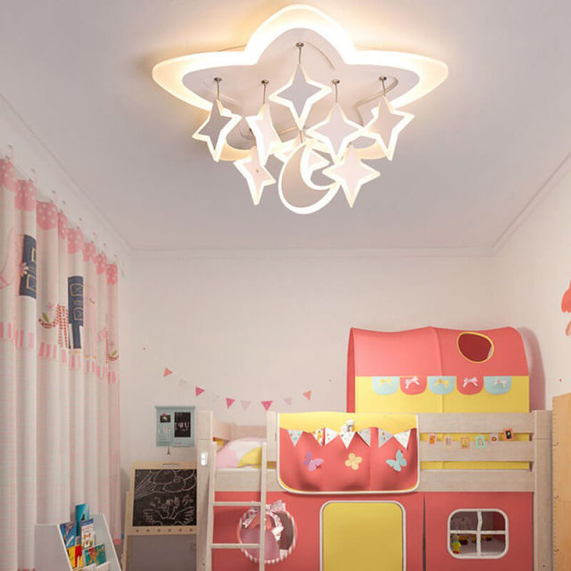 OOVOV Star Moon LED Ceiling Light Fixture Creative Acrylic Flush Mount Ceiling Light for Children Room Baby Room Bedroom Warm White