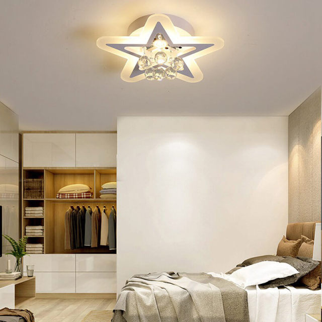 OOVOV LED Crystal Star Flush Mount Ceiling Light Acrylic Surface Mount Ceiling Lights for Bedroom Children Room Boy Girl Room Warm White 15.7 inch