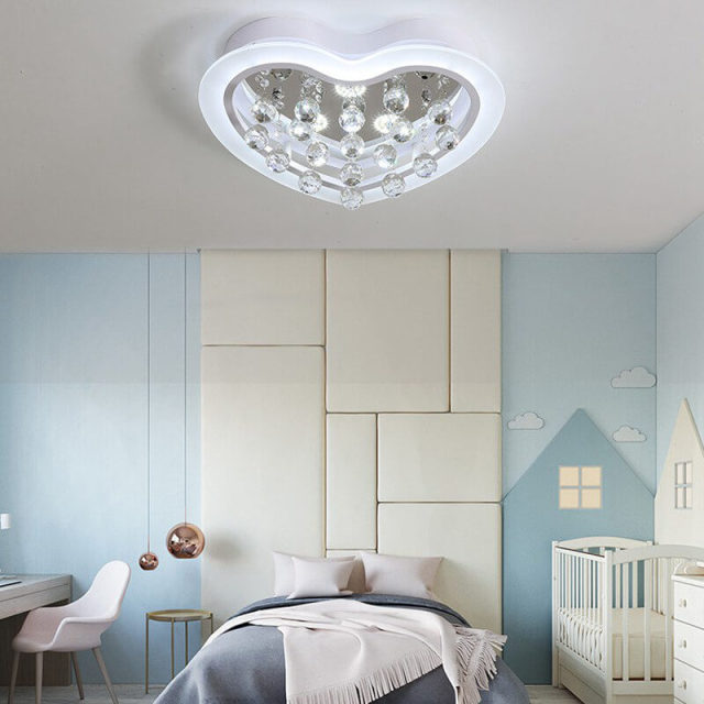 OOVOV LED Crystal Ceiling Lights Acrylic Heart Flush Mount Ceiling Lighting for Bedroom Children Room Boy Girl Room Warm White