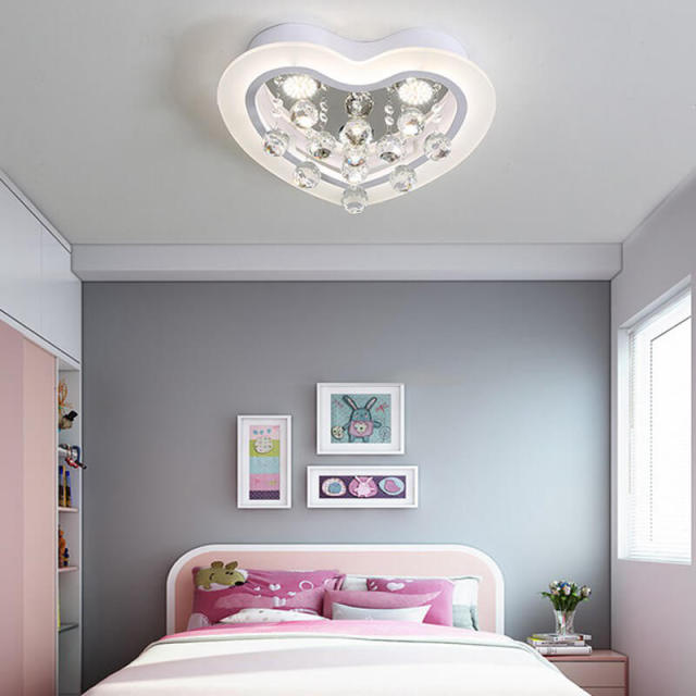 OOVOV LED Crystal Ceiling Lights Acrylic Heart Flush Mount Ceiling Lighting for Bedroom Children Room Boy Girl Room Warm White