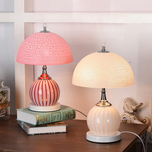 OOVOV Simple Designs Glass Pumpkin Table Lamp with Glass Shade Night Light Base Desk Lamp for Bedroom Study Room Office