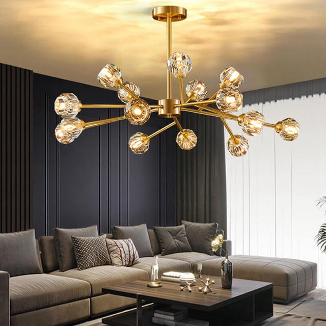 OOVOV Crystal Chandelier Light Gold Chandelier Light Fixture Crystal Pendant Light Modern Chandelier for Bedroom Living room Dining Room G9 Light Base