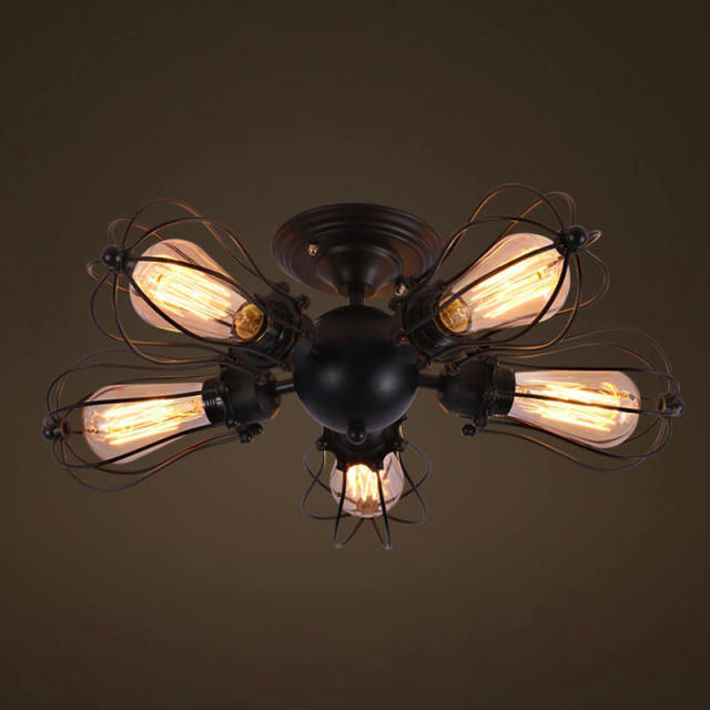 OOVOV Industrial Rotatable Semi-Flush Mount Ceiling Light Metal Vintage Ceiling Light Fixtures for Dining Room Kitchen Bar Cafe Black Painted Finish