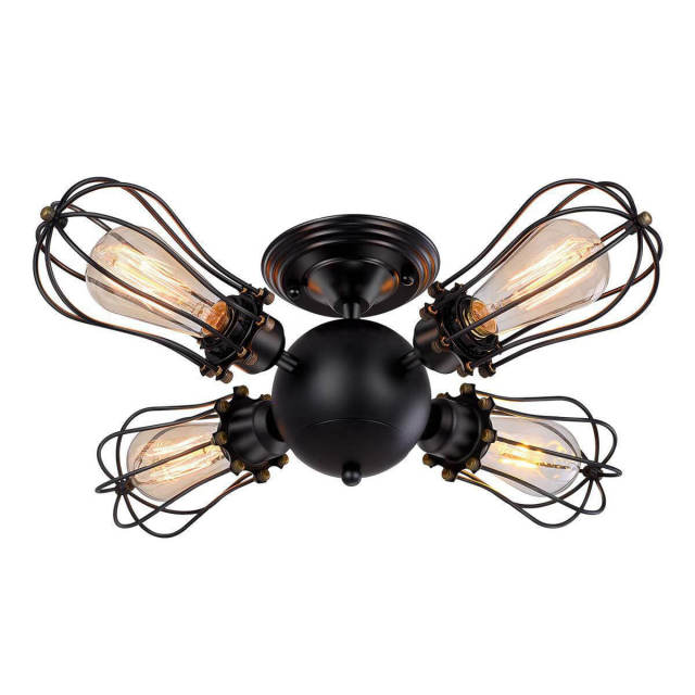 OOVOV Industrial Rotatable Semi-Flush Mount Ceiling Light Metal Vintage Ceiling Light Fixtures for Dining Room Kitchen Bar Cafe Black Painted Finish
