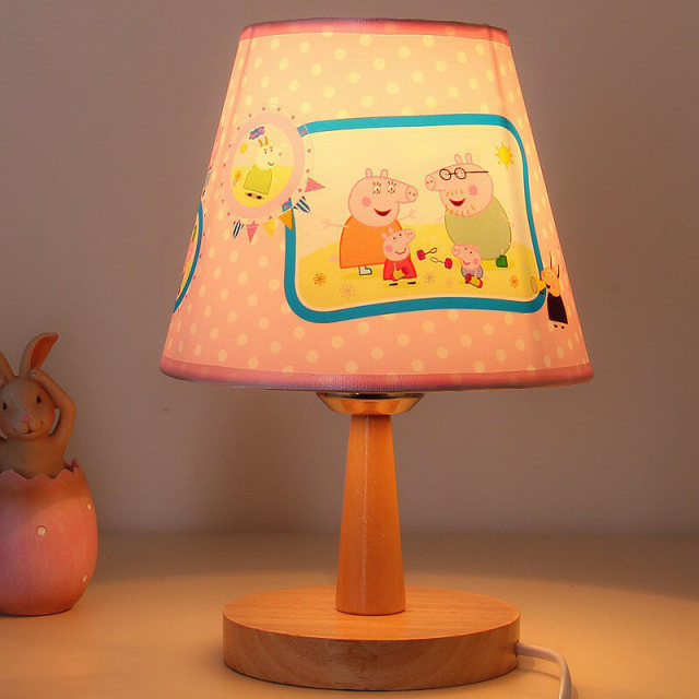 OOVOV Children Desk Lamp Cute Wood Table Lamp With Cartoon Fabric Lampshade for Baby Room Night Light Small Table Light H26cm