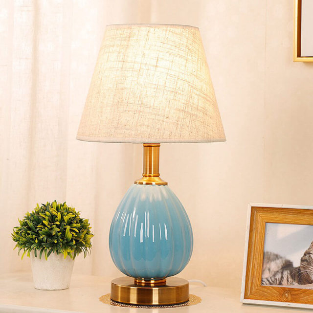 OOVOV Ceramics Table Lamp-Fashion Desk Lamp with Fabric Lamp Shade for Living Room Study Room Bedroom Button Switch E27