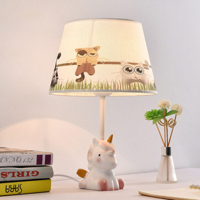 OOVOV Cartoon Children Table Lamp Cute Unicorn Fabric Desk Lamps for Bedroom Bedsides Baby Room E27 Light base