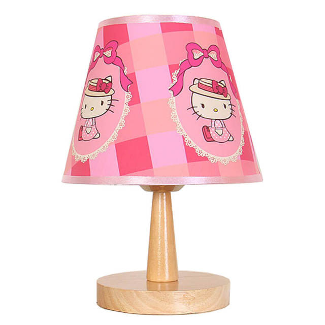 OOVOV Children Desk Lamp Cute Wood Table Lamp With Cartoon Fabric Lampshade for Baby Room Night Light Small Table Light H26cm