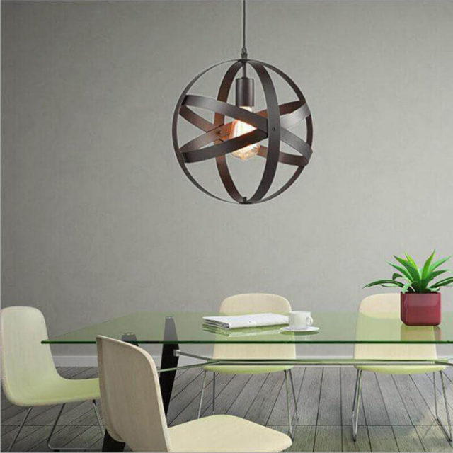 OOVOV Industrial Pendant Light 12 Inch Foldable Globe Retro Pendant Light Fixture with Adjustable Cord For Kitchen Bar Cafe Balcony