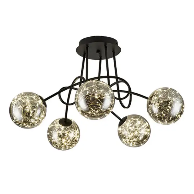 OOVOV 5 Lights Semi Flush Mount Ceiling Light Ceiling Light Fixture with Oil Rubbed Black Finish Grey Glass Lampshade for Dining Room Living Room B