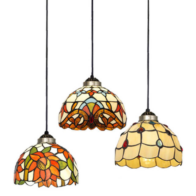 Tiffany Dining Room Pendant Lights 7.9&quot; Hanging Lights with Lattice Glass Shade