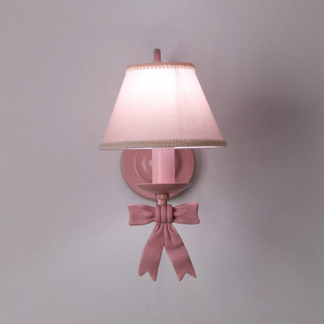 OOVOV Wall Lamp Creative Pink Bow Children Room Girls Bedroom Living Room Aisle Cloth Wall Light Wall Sconce