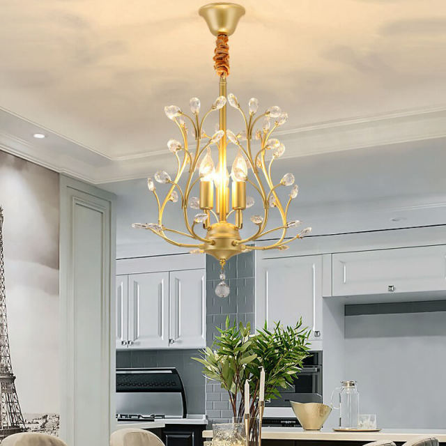 OOVOV Crystal Balcony Pendant Light French Classic Gold Bar Cafe Restaurant Cloakroom Corridor Pendant Lamps With Adjustable Chain