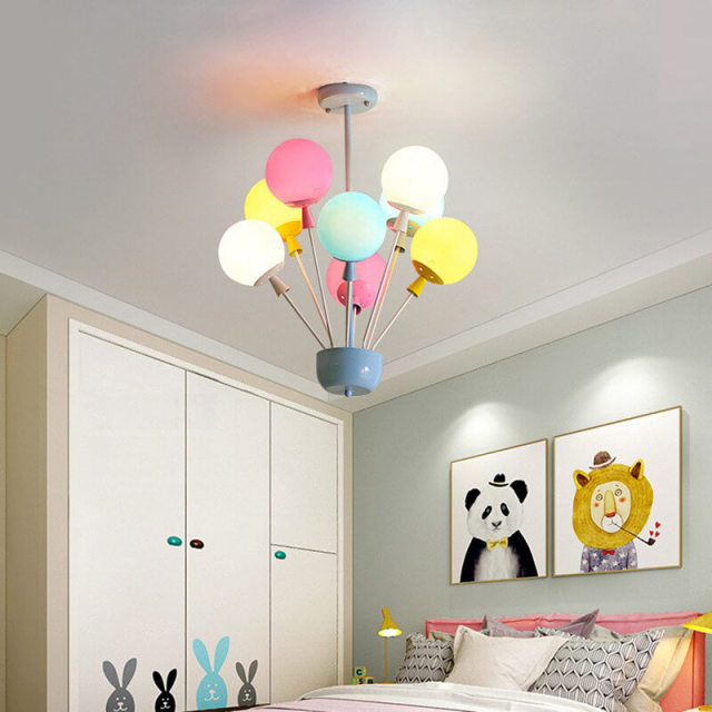 OOVOV Childrens Room Chandelier 6 Lights Cartoon Color Balloons Bedroom Ceiling Lighting Fixture for Baby Room Nursery Decorative Lamp