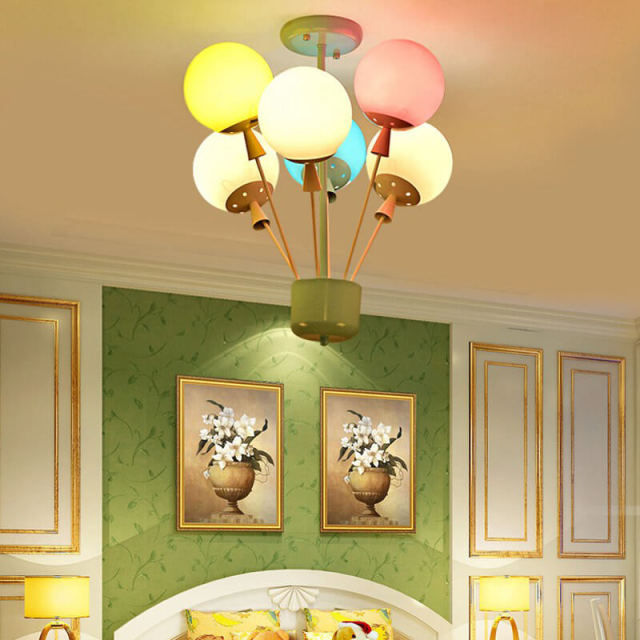 OOVOV Childrens Room Chandelier 6 Lights Cartoon Color Balloons Bedroom Ceiling Lighting Fixture for Baby Room Nursery Decorative Lamp