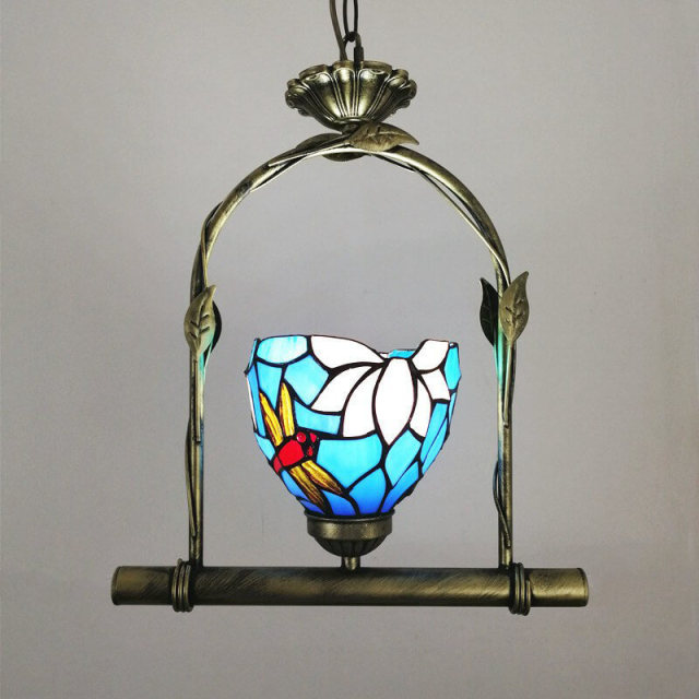 OOVOV Tiffany Style Pendant Light Mini Hanging Lamp Rustic Stained Glass Decoration Ceiling Lighting for Living Room Dining Room Corridor Balcony E27