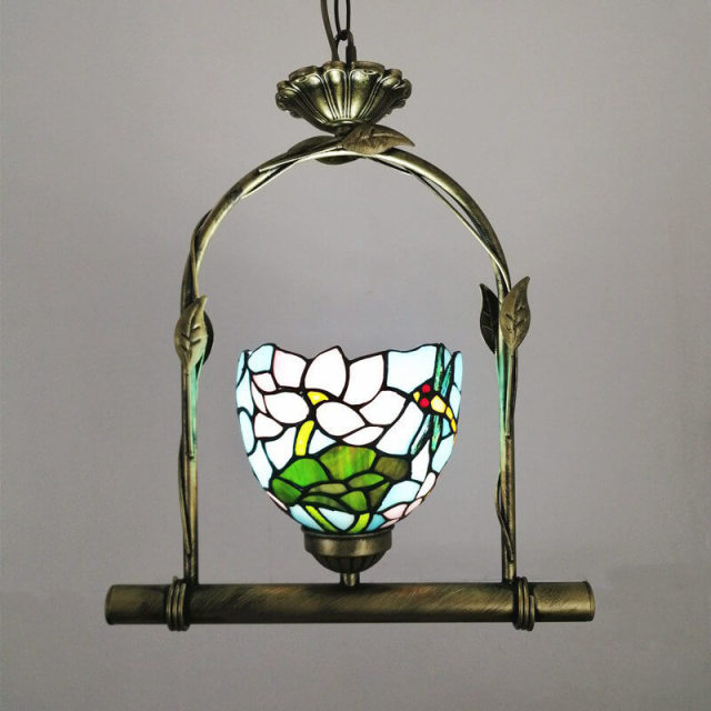 OOVOV Tiffany Style Pendant Light Mini Hanging Lamp Rustic Stained Glass Decoration Ceiling Lighting for Living Room Dining Room Corridor Balcony E27