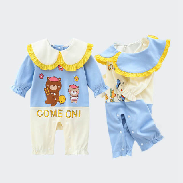 OOVOV Newborn Baby Boys Girls Romper,Cute Printed Cotton One Piece Jumpsuit Onesize Bodysuit,Long Sleeve Snap-button Placket,0-18 Months