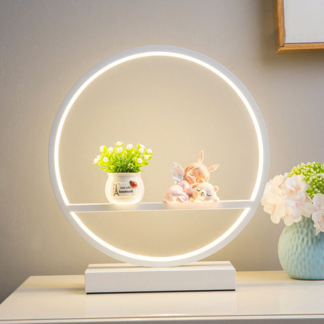 OOVOV LED Desk Lamp Eye-Caring Metal Round Table Lamp 3 Brightness Levels One-Button Operation Button Control Desk Light for for Kids Bedroom Gir