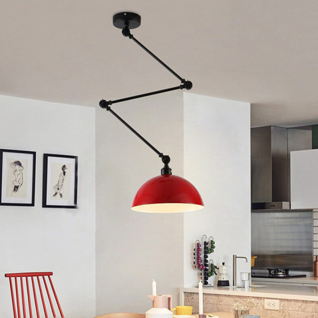 OOVOV Folding Telescopic Pendant Lamp Nordic Simple Macaron Long Arm Ceiling Lamp Restaurant Bar Bedroom Bed Adjustable Chandelier D30cm