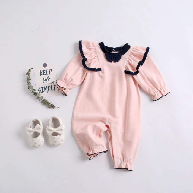 OOVOV Baby Girls Spring Romper,Pink Newborn Cotton One Piece Jumpsuit,Luscious Long Sleeve Ruffle Bodysuit