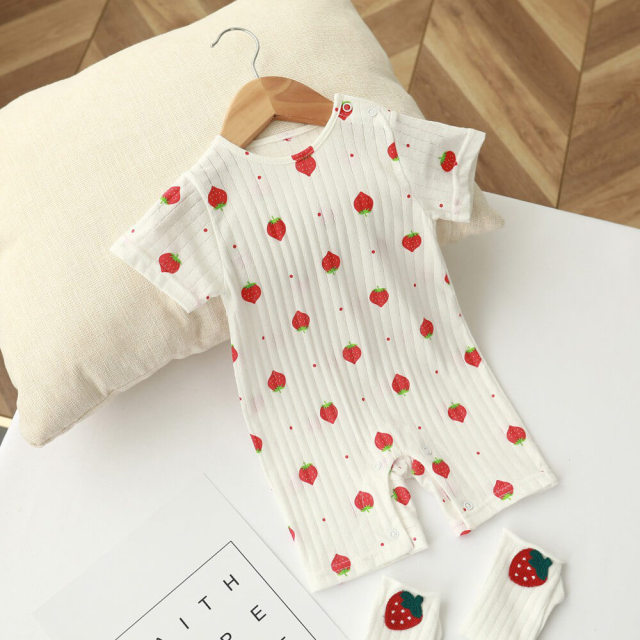 OOVOV Baby Boys Cotton Romper Summer Clothes Outfit,Avocado Strawberry Printing Infants Clothes Romper Jumpsuit