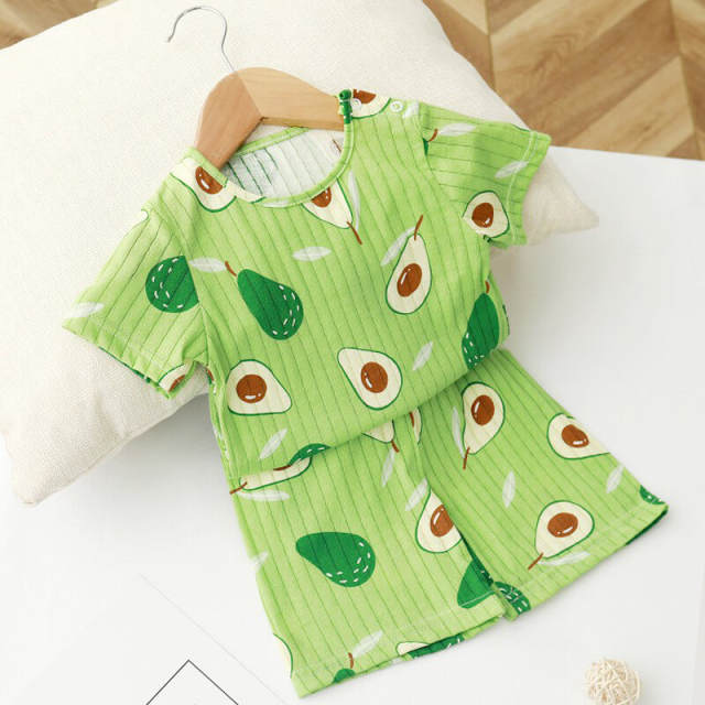 OOVOV Infants Baby Summer Short Sleeve Set,Boys and Girls Cotton Tops Shorts Clothes Outfit,Avocado Strawberry Printing
