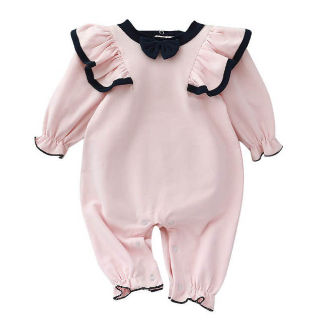 OOVOV Baby Girls Spring Romper,Pink Newborn Cotton One Piece Jumpsuit,Luscious Long Sleeve Ruffle Bodysuit