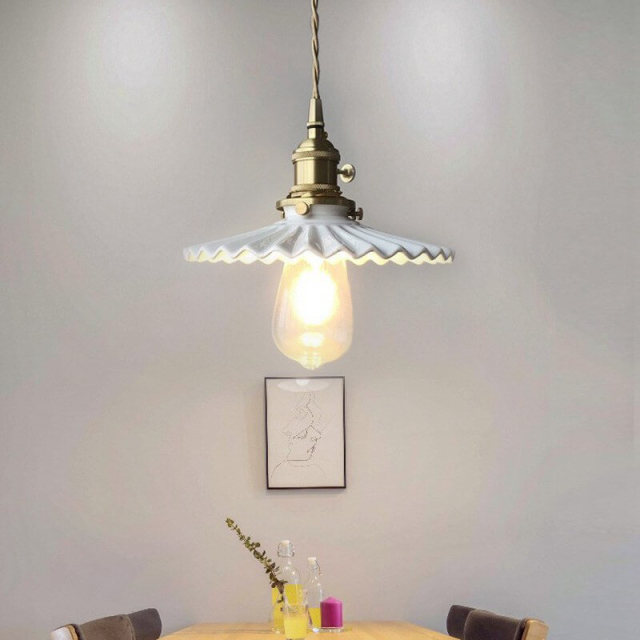 OOVOV Ceramics Pendant Lamp Kitchen Mini-Pendant Light Hanging Adjustable Braided Cord Copper Holder Industrial Island Lighting Fixture Indoor for Din