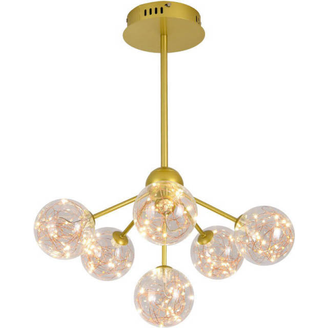 OOVOV Ceiling Pendant Light Fixtures Gold Iron Chandeliers with Glass Ball Lampshade for Bedroom Dining Room Balcony Entrance LED Light Sources