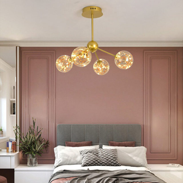 OOVOV Ceiling Pendant Light Fixtures Gold Iron Chandeliers with Glass Ball Lampshade for Bedroom Dining Room Balcony Entrance LED Light Sources