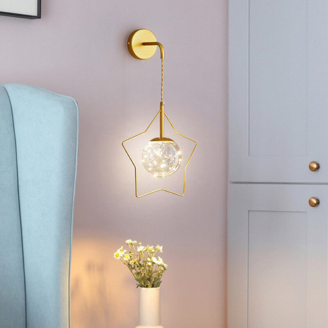 OOVOV Bedroom Wall Sconce Lighting Star Wall Lamp with Glass Shade for Living Room Bedrooms Indoor Bedside Decoration