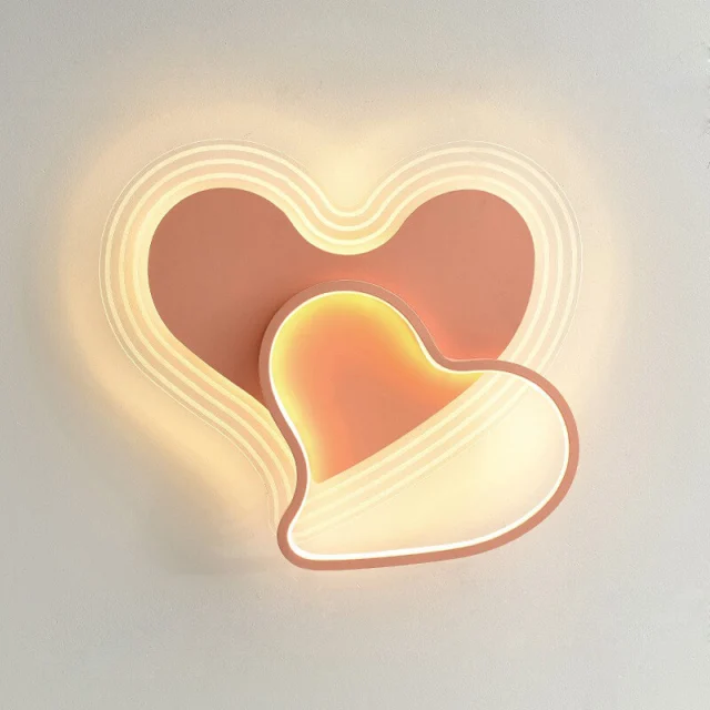 OOVOV Childrens Bedroom Ceiling Lamps Pink Heart Princess Room Baby Room Ceiling Lamp Fixtures Built-in 32W Light Source