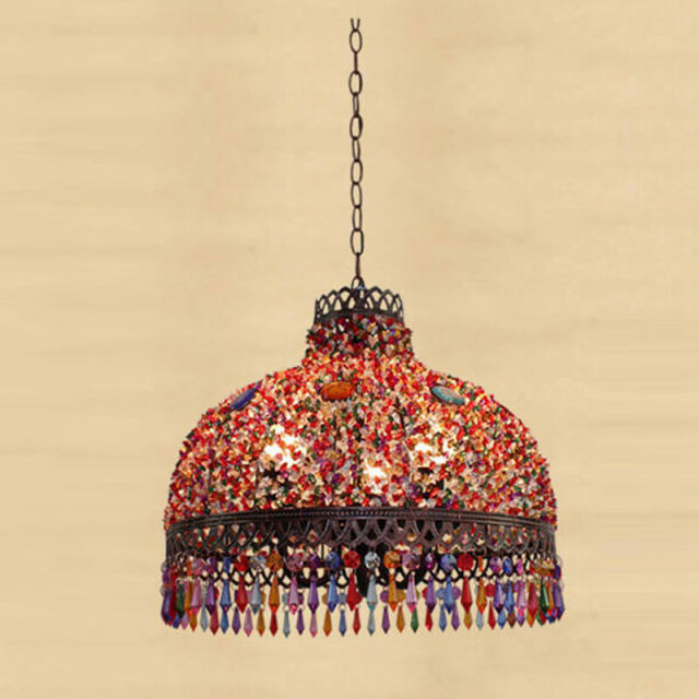 OOVOV Pendant Light-Bohemian Indoor Home Pendant Lamp With Acrylic Beading Lampshade Retro 3 Light Hanging Light Fixtures for Corridor Blacony Dining